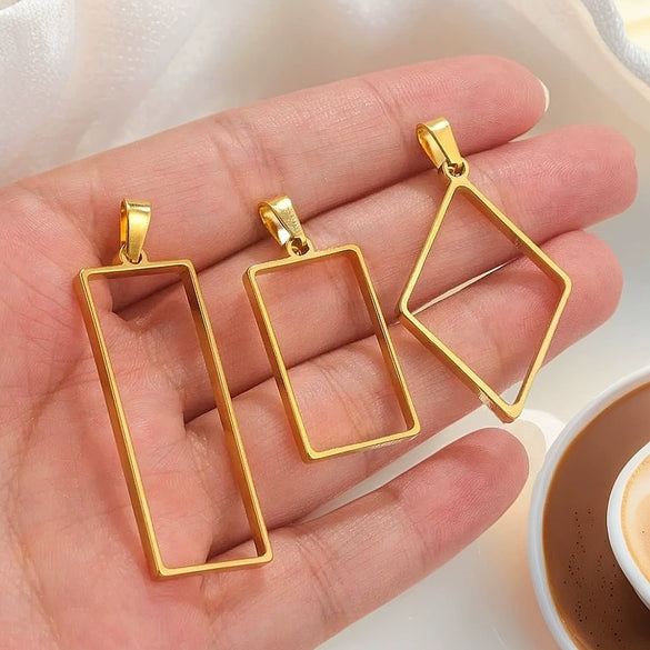 Wholesale Jewelry Stainless Steel Geometric Multishaped Rectangular Electroplated Earrings Pendant Necklace
