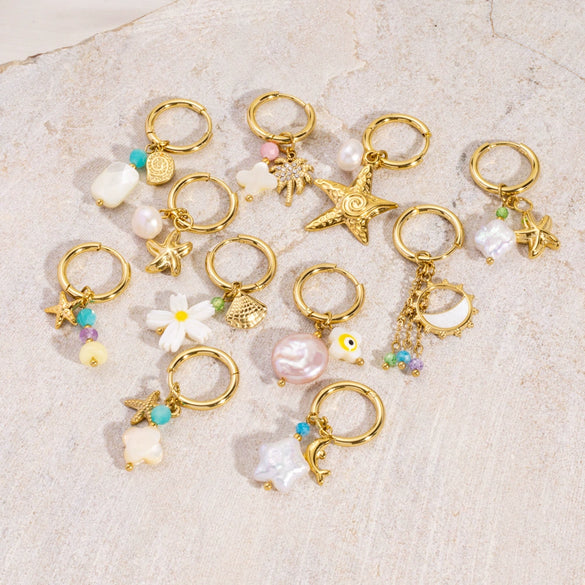 Wholesale Jewelry Stainless Steel Geometric Ocean Elements Series Earrings Furnace Electroplated For Women