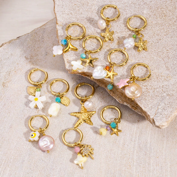 Wholesale Jewelry Stainless Steel Geometric Ocean Elements Series Earrings Furnace Electroplated For Women