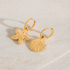 Wholesale Jewelry Stainless Steel Geometric Ocean Wind Hammer Pattern Shell Starfish Pendant Earrings Electroplated For Women