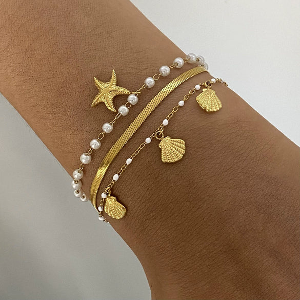 Wholesale Jewelry Stainless Steel Geometric Oil Drop Starfish Pendant Necklace And Bracelet With Electroplating For Women