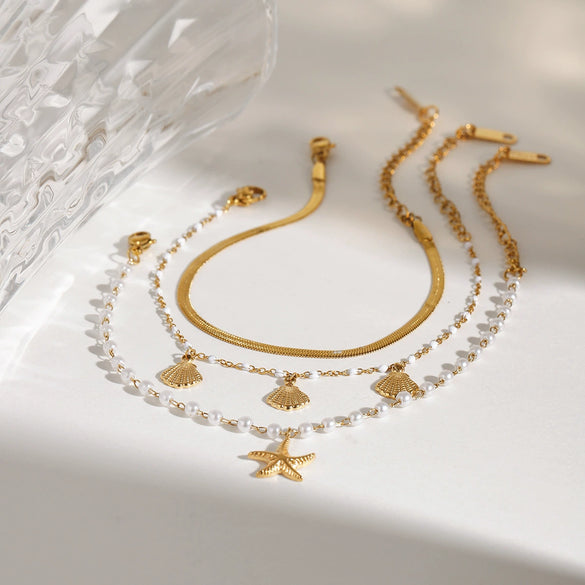 Wholesale Jewelry Stainless Steel Geometric Oil Drop Starfish Pendant Necklace And Bracelet With Electroplating For Women