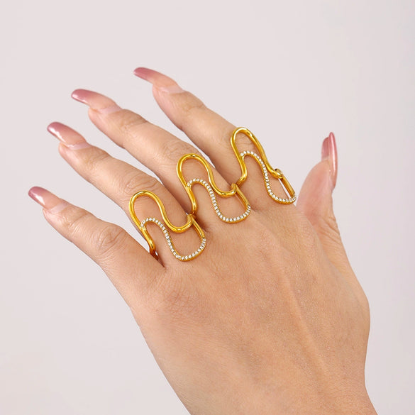 Wholesale Jewelry Stainless Steel Geometric Open Ring Electroplated For Women