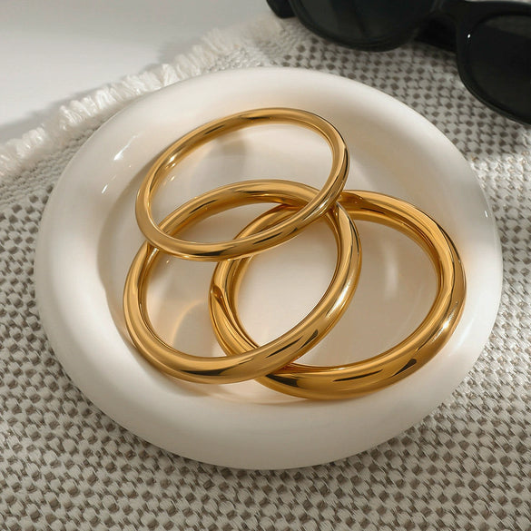 Wholesale Jewelry Stainless Steel Geometric Original Design Electroplated Ring And Round Bracelet