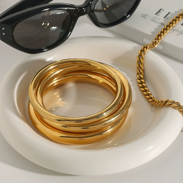 Wholesale Jewelry Stainless Steel Geometric Original Design Electroplated Ring And Round Bracelet