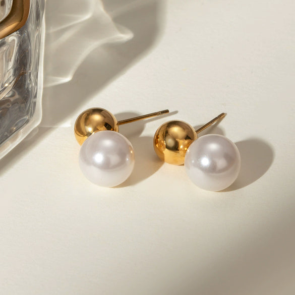 Wholesale Jewelry Stainless Steel Geometric Pearl Earrings With Electroplating For Women Natural Style