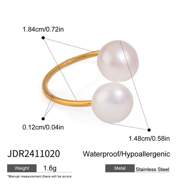 Wholesale Jewelry Stainless Steel Geometric Pearl Ring Electroplated Simple Elegant Light Luxury Women's