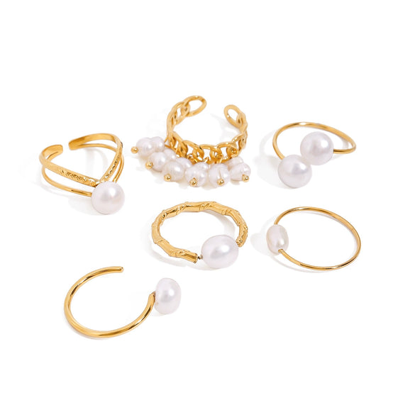 Wholesale Jewelry Stainless Steel Geometric Pearl Ring Electroplated Simple Elegant Light Luxury Women's