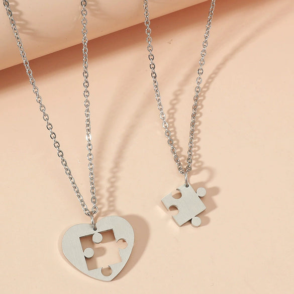 Wholesale Jewelry Stainless Steel Geometric Puzzle Pendant Necklace For Couple With Electroplating Ochain