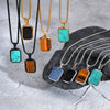 Wholesale Jewelry Stainless Steel Geometric Rectangular Turquoise Tiger Eye Lapis Pendant Necklace For Men Electroplated