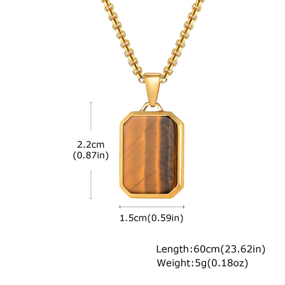 Wholesale Jewelry Stainless Steel Geometric Rectangular Turquoise Tiger Eye Lapis Pendant Necklace For Men Electroplated