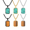 Wholesale Jewelry Stainless Steel Geometric Rectangular Turquoise Tiger Eye Lapis Pendant Necklace For Men Electroplated