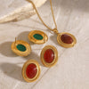 Wholesale Jewelry Stainless Steel Geometric Red Agate Electroplated Necklace And Earrings For Women