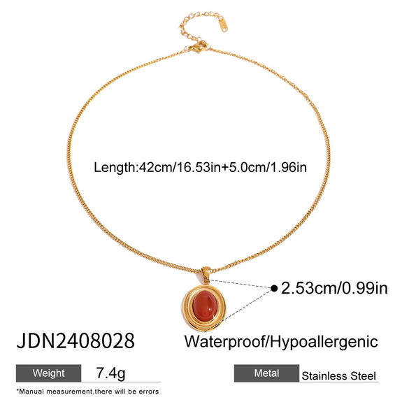 Wholesale Jewelry Stainless Steel Geometric Red Agate Electroplated Necklace And Earrings For Women