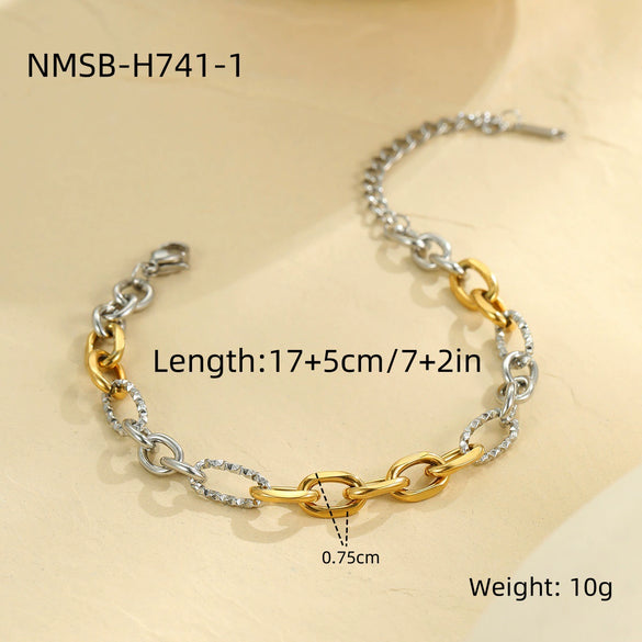 Wholesale Jewelry Stainless Steel Geometric Retro Contrast Color Matching Bracelet With Electroplating For Women