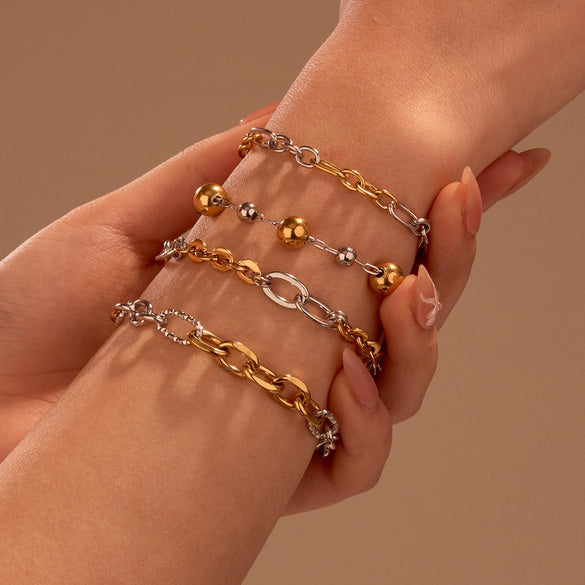 Wholesale Jewelry Stainless Steel Geometric Retro Contrast Color Matching Bracelet With Electroplating For Women