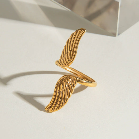 Wholesale Jewelry Stainless Steel Geometric Retro Style Peace Wings Ring