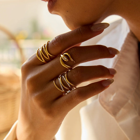 Wholesale Jewelry Stainless Steel Geometric Ring Electroplating For Women