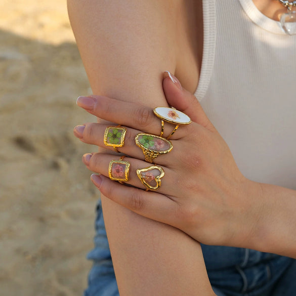 Wholesale Jewelry Stainless Steel Geometric Ring Electroplating Women's