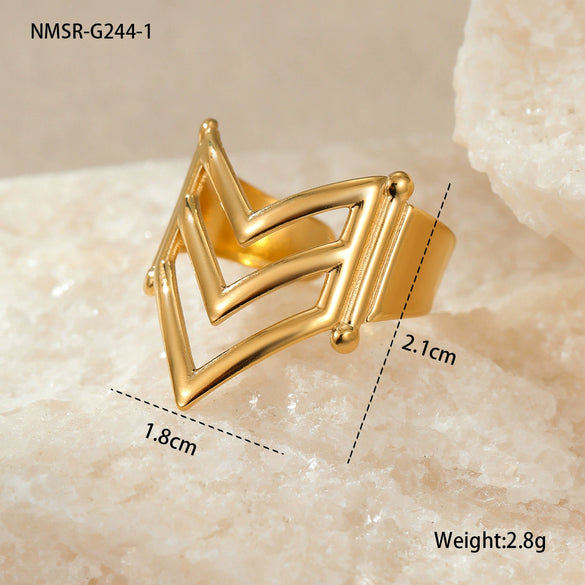 Wholesale Jewelry Stainless Steel Geometric Ring Light Luxury Style Electroplated For Women