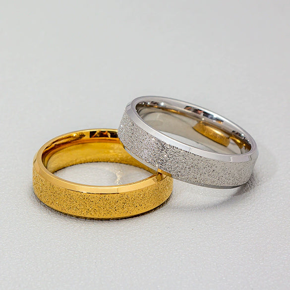 Wholesale Jewelry Stainless Steel Geometric Ring Sand Surface Vacuum Plating