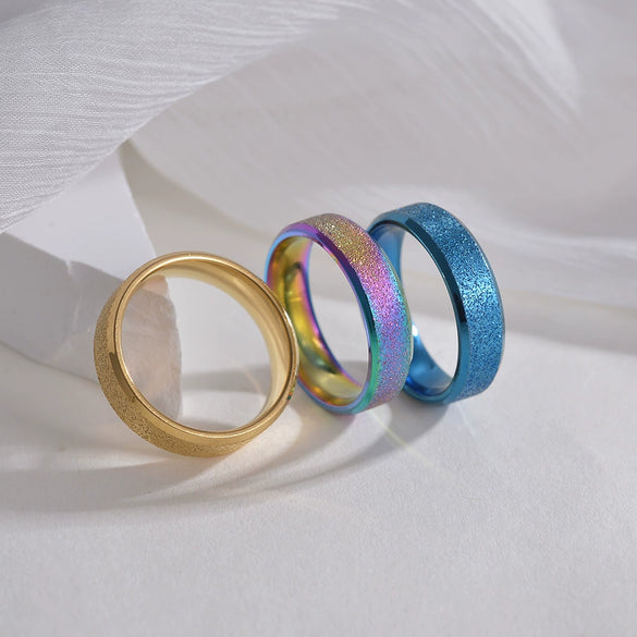 Wholesale Jewelry Stainless Steel Geometric Ring Sand Surface Vacuum Plating