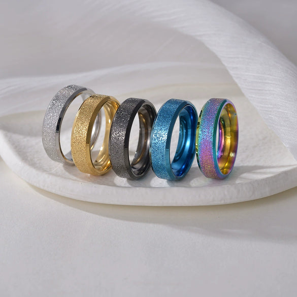 Wholesale Jewelry Stainless Steel Geometric Ring Sand Surface Vacuum Plating