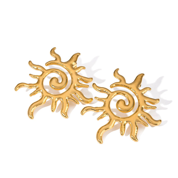 Wholesale Jewelry Stainless Steel Geometric Rotating Thread Sun Earrings With Electroplating For Women