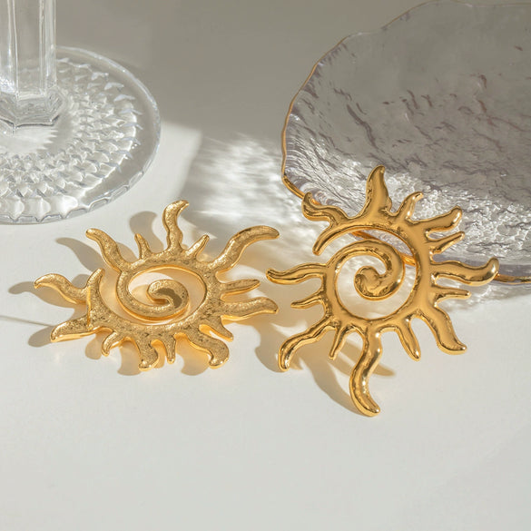 Wholesale Jewelry Stainless Steel Geometric Rotating Thread Sun Earrings With Electroplating For Women