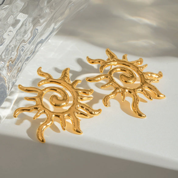 Wholesale Jewelry Stainless Steel Geometric Rotating Thread Sun Earrings With Electroplating For Women
