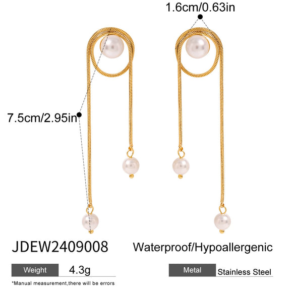 Wholesale Jewelry Stainless Steel Geometric Snake Chain Tassel Earrings Electroplating For Women