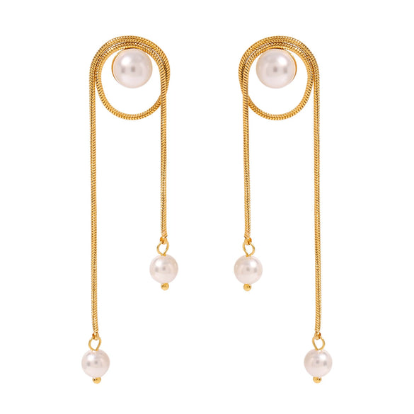 Wholesale Jewelry Stainless Steel Geometric Snake Chain Tassel Earrings Electroplating For Women
