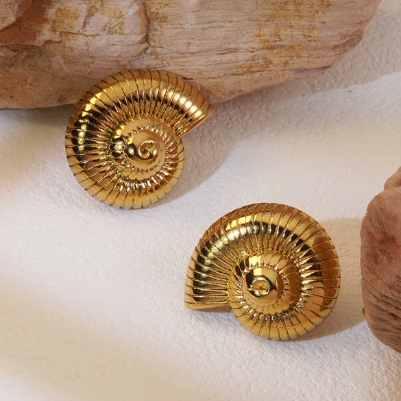 Wholesale Jewelry Stainless Steel Geometric Spiral Conchshaped Electroplated Cool Style Women's Earrings