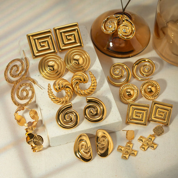 Wholesale Jewelry Stainless Steel Geometric Spiral Earrings For Women Electroplated