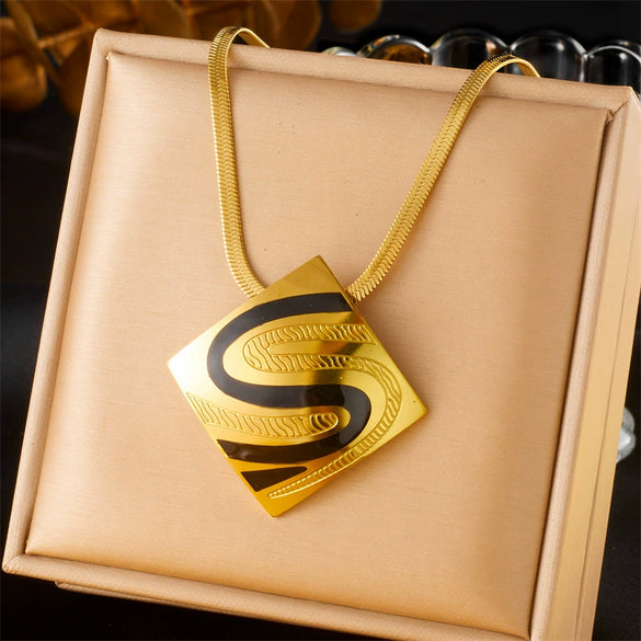 Wholesale Jewelry Stainless Steel Geometric Square Gold Plated Electroplated Ring Earring Necklace Set For Women