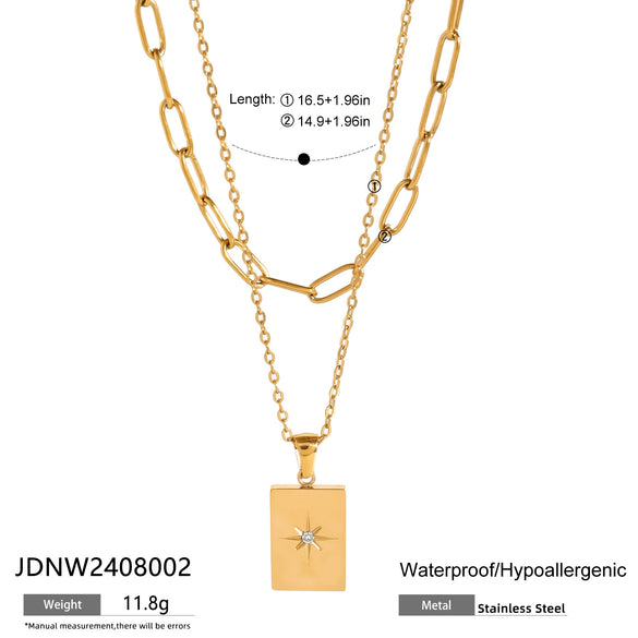 Wholesale Jewelry Stainless Steel Geometric Square Star Hollow Double Pendant Necklace Electroplated For Women
