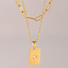 Wholesale Jewelry Stainless Steel Geometric Square Star Hollow Double Pendant Necklace Electroplated For Women