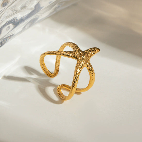 Wholesale Jewelry Stainless Steel Geometric Starfish Open Ring Electroplated