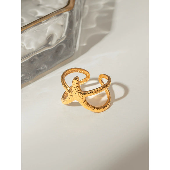 Wholesale Jewelry Stainless Steel Geometric Starfish Open Ring Electroplated