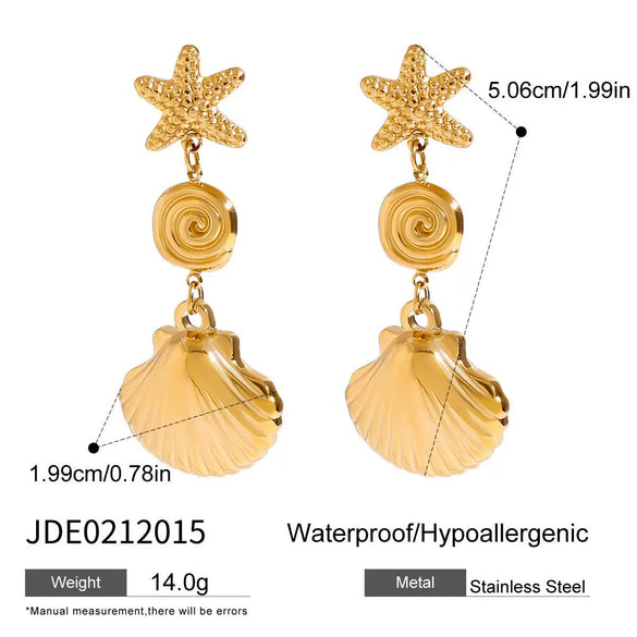 Wholesale Jewelry Stainless Steel Geometric Starfish Shell Pendant Earrings 18K Gold Electroplated Quiet Minimalist Design
