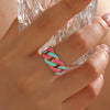 Wholesale Jewelry Stainless Steel Geometric Style Color Oil Dropping Chain Opening Ring Hip Hop Spring Jewelry For Women