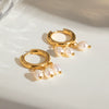 Wholesale Jewelry Stainless Steel Geometric Style Electroplated Women's Earrings With Three White Freshwater Pearls