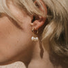 Wholesale Jewelry Stainless Steel Geometric Style Electroplated Women's Earrings With Three White Freshwater Pearls