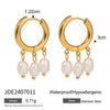Wholesale Jewelry Stainless Steel Geometric Style Electroplated Women's Earrings With Three White Freshwater Pearls
