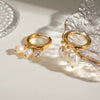 Wholesale Jewelry Stainless Steel Geometric Style Electroplated Women's Earrings With Three White Freshwater Pearls