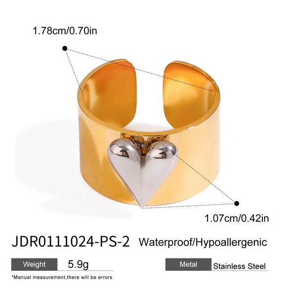 Wholesale Jewelry Stainless Steel Geometric Style Love Opening Ring With Gold And Silver Color Matching And Electroplating Treatment