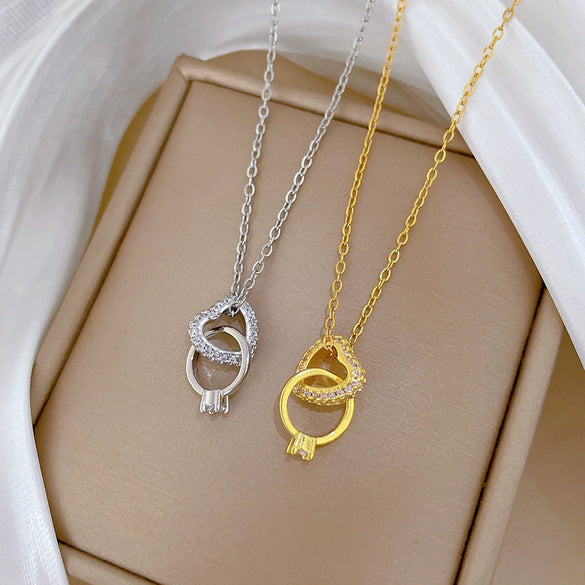 Wholesale Jewelry Stainless Steel Geometric Style Love Ring Pendant Necklace For Women And Men