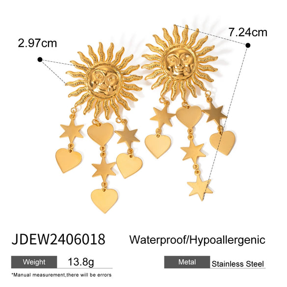 Wholesale Jewelry Stainless Steel Geometric Sun Smiling Face Love Fivepointed Star Cutting Electroplated Earrings For Women