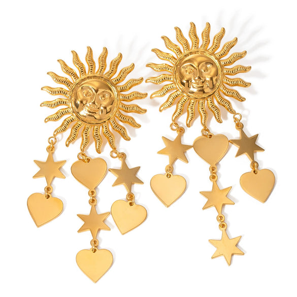 Wholesale Jewelry Stainless Steel Geometric Sun Smiling Face Love Fivepointed Star Cutting Electroplated Earrings For Women