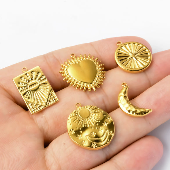 Wholesale Jewelry Stainless Steel Geometric Sunlight Moon Star Goldplated Pendant Accessories